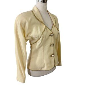 Rescala Formal Jacket Blazer White Wool Crepe Gold Trim Size 10 Vintage 1990s